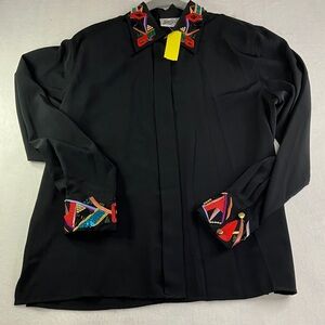 Yves St. Clair Black Blouse with Colorful Embroidery